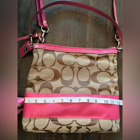 Vintage Coach A1073-F13674 - Jacquard Pink Striped Shoulder Bag - Brown & Tan - Picture 6 of 8